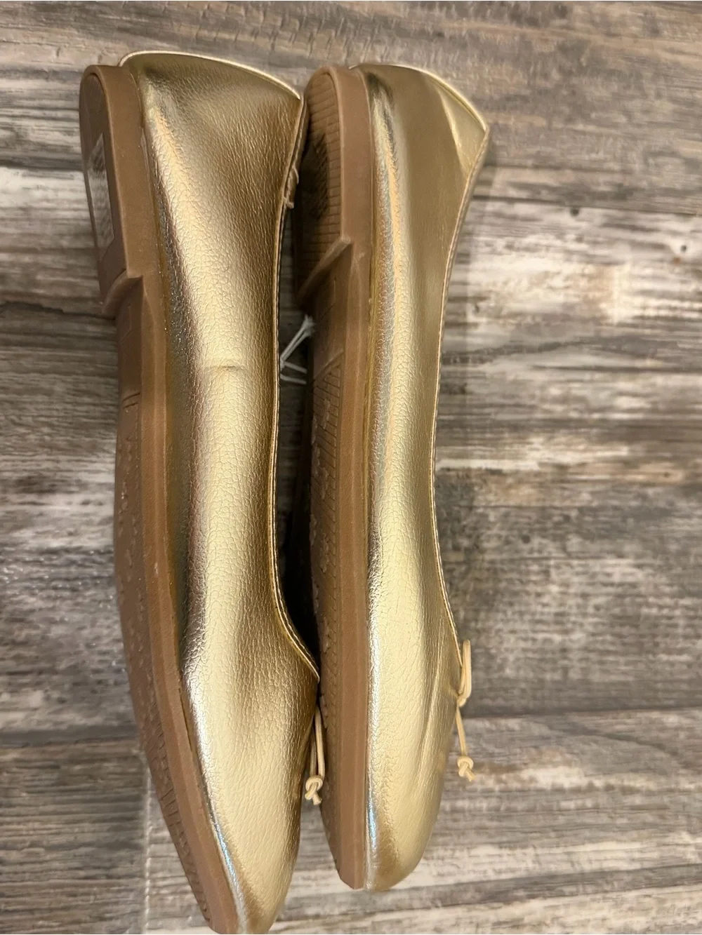 Gold Ballet Flats with Bow Accent - Women's Shoes Size 9